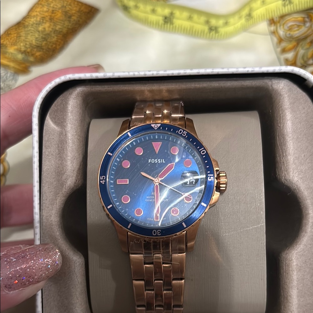 Fossil Gold Watch with Blue Dial